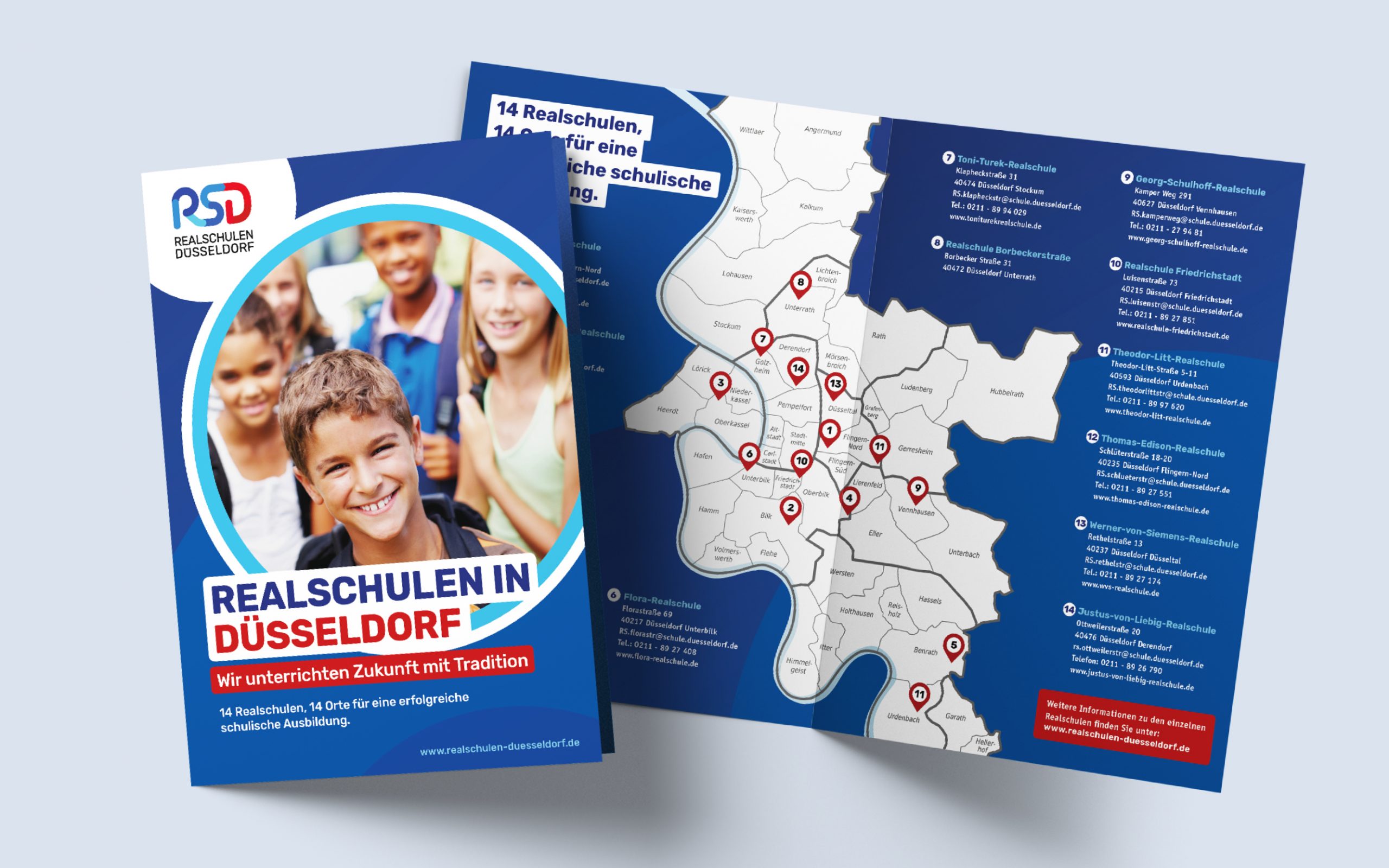 361° Kommunikation - Realschulen Düsseldorf | Corporate Design | Broschüre | Wir unterrichten Zukunft mit Tradition
